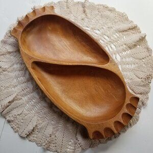 Monkey-Pod Wood Divided Serving Dish Tray Handcrafted Genuine Vintage Leilani